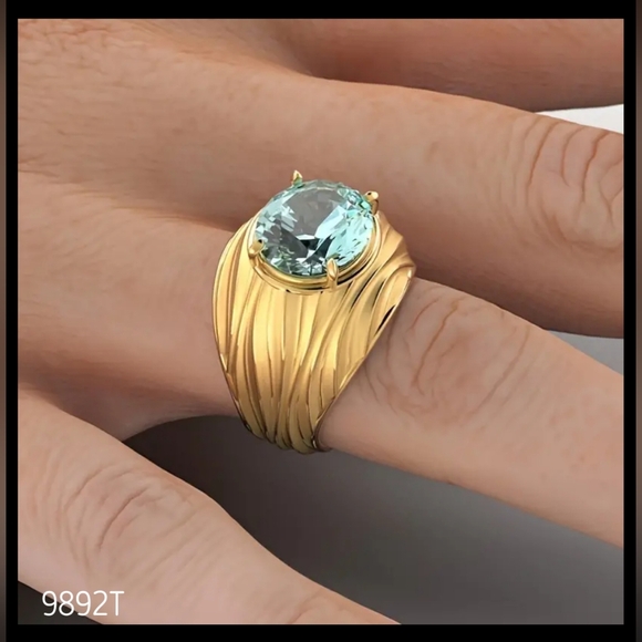 Gorgeous ocean waves dome ring, simulated Aquamarine, Sz.13 - Picture 2 of 3